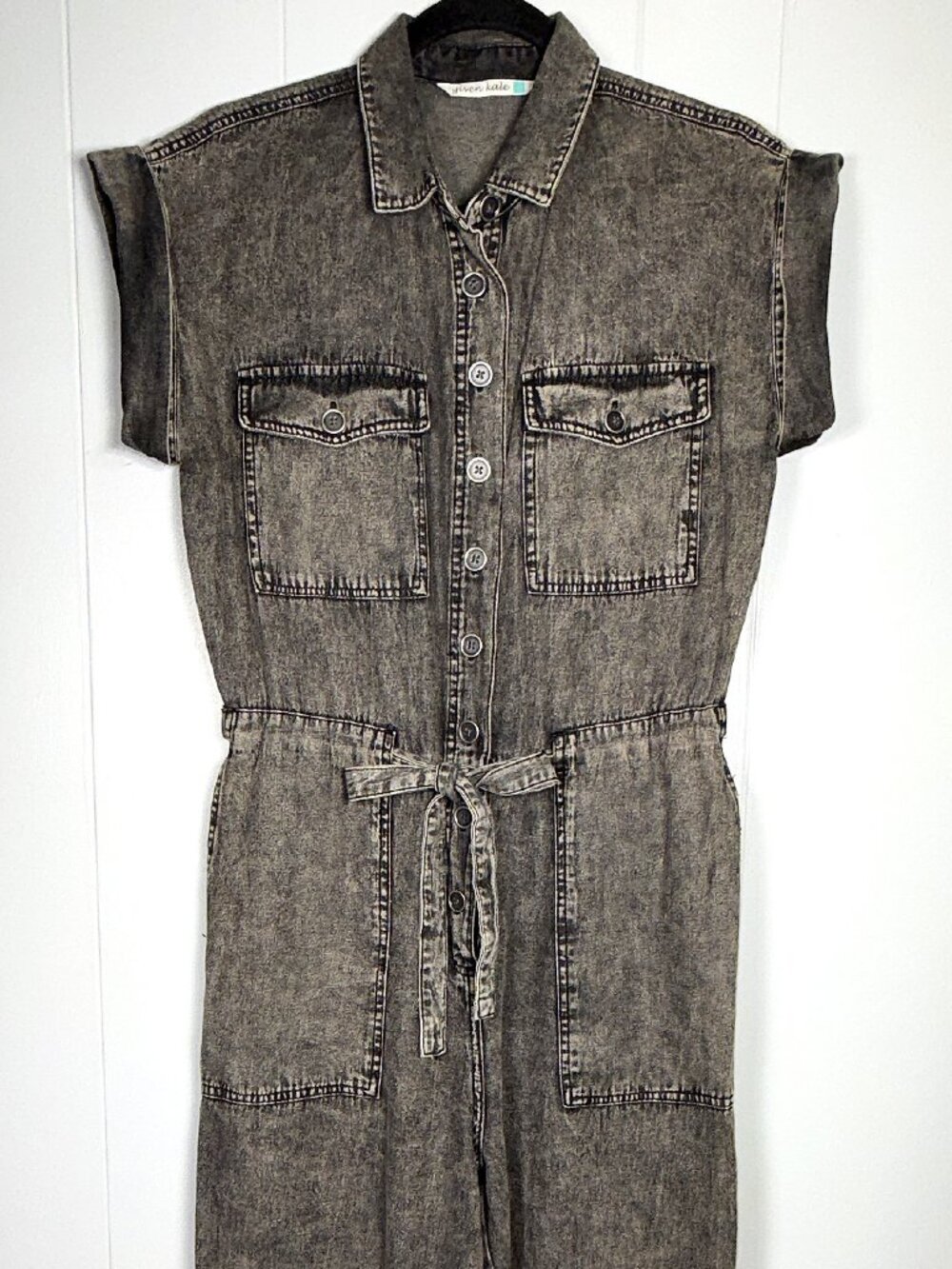 Given Kale Black Acid Wash Denim Jean Button One-Piece Jumpsuit Romper M